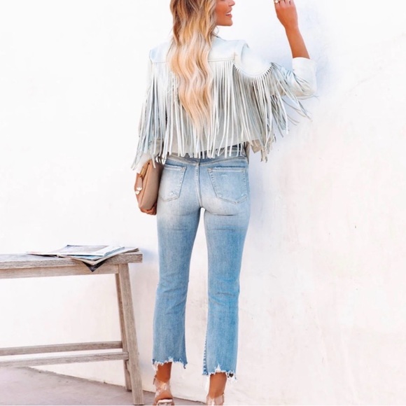 Fringe Suede Cropped Jacket - Light Beige - Picture 3 of 4